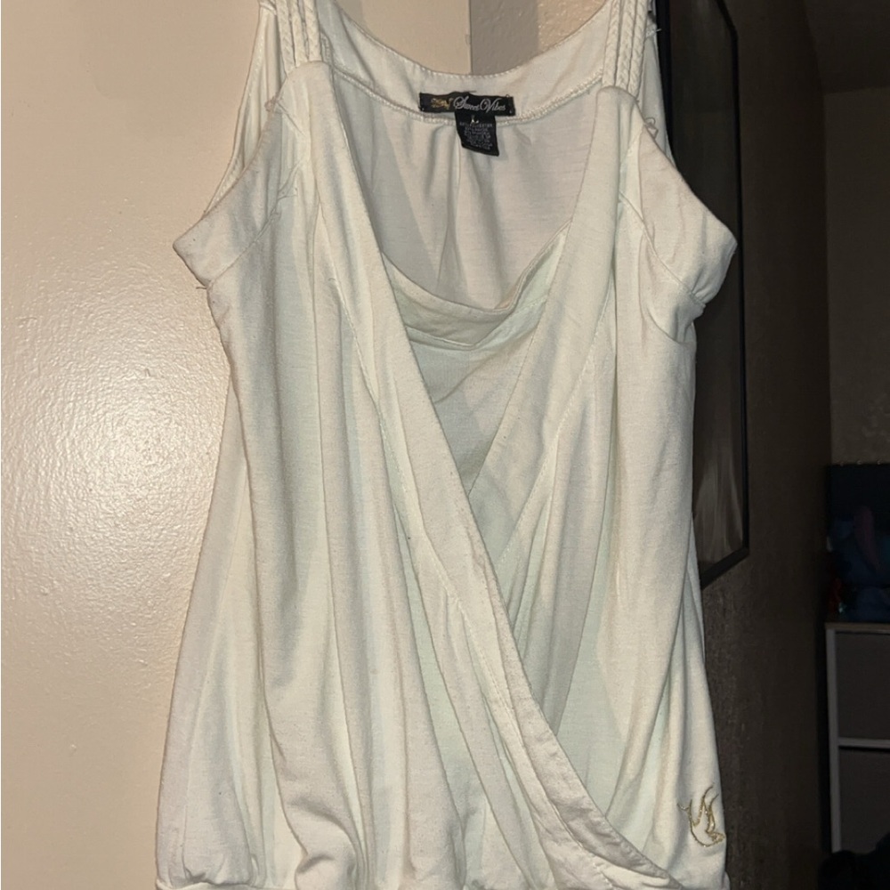CHANEL Cream Sleeveless Wrap Tank Top